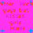 Pixelated text on a bright pink background with blue star shapes, repeating phrases about liking guys and kissing girls.