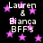 Black background with scattered pink stars and repeated text 'Lauren & Bianca BFF's' in white pixelated font.