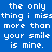 Blue background with white pixelated text repeating 'the only thing i miss more than your smile is mine.'