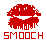 Red pixelated lips icon with dripping effect and "SMOOCH" text below on gray background.