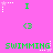 Pixelated green text and symbols on a bright pink background with white star-like accents.