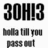 Pixelated black text on white background reads '3OH!3' above two lines of distorted lowercase letters.