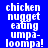 Pixelated text on blue and cyan backgrounds with visible color variations between frames.