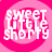 A 48x48 pixel animated buddy icon featuring the text "sweet little shorty" in white block letters over a pink spiral background, displayed as three sequential frames in a contact sheet layout with one empty frame.