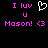 Pixelated text and symbols in pink and white on black background, with a heart symbol changing from white outline to solid fill.