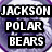 Pixelated icon with four text blocks over a purple and white abstract background, displaying 'JACKSON POLAR BEARS' and 'GIRLS SOCCER '08' in top sections and 'NUMBER 22' in bottom sections.