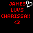 Red pixelated text on black background reads JAMES LUVS CHARISSA!! with heart and <3 symbols, two identical side-by-side versions of the same design.
