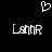 Pixelated white heart symbol above two identical pixelated text strings on black background.