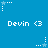 Blue background with repeated white text 'Devin <3' and pixelated star-and-dot patterns in four corners.