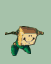 Animated character with brown square head and green limbs performing sequential movements against light green background.