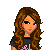 A contact sheet of pixel art frames showing a cartoon woman with long brown hair, black top, and blue jeans in various poses alongside pink text reading "i was born with the wrong hair color" on a white background.