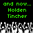 Green pixelated text reads "and now... Holden Tincher" above a grayscale crowd of raised hands on a black background.
