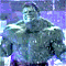 Animated contact sheet of The Hulk character in three distinct poses with visible pixelation and blue-purple background elements.