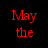 Four-quadrant composition with red and black backgrounds, pixelated text reading 'May the force be with you', and a lower-left portrait of a person with light skin and dark hair.