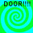 Four identical spiral patterns with green and cyan colors, each containing the text "DOOR!!!!" in black pixelated font at top-left corner.
