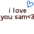 Blue pixelated heart symbol above brown pixelated text reading "i love you sam<3" on white background.