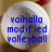 Two circular pixelated images display blue text on a light background with a blurred central area; the left shows "valhalla modified volleyball" and the right shows "were gunna be the best !!!!".