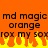 Orange background with black text repeating 'md magic', 'orange', and 'rox my sox' in pixelated font, overlaid by yellow-orange flame animation at the bottom.