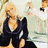 Animated sequence showing a blonde woman in multiple poses: seated with arms crossed, close-up of face with purple hair accessory, and two women kissing while one holds a phone.