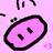 A pink pixelated icon with a black outline, featuring two small black oval eyes and a simple mouth on a light purple background.