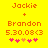 Yellow background with orange text reading "Jackie + Brandon 5.30.08<3" and five pink heart icons below, two of which change color between frames.