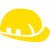 Yellow hard hat icon with gray structural details on a solid light gray background.