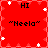 Red background with white star-like shapes and black text reading "HI" at top and "Neela" in quotes below, arranged in a pattern