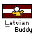 Static pixel art icon featuring a yellow cartoon figure with a white circular head against a red and white striped background, with "Latvian Buddy" text below.