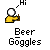 Pixel art character with white head and yellow body holding brown object, labeled "Beer Goggles" under gray background.