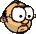 Pixelated cartoon character head with brown hair, glasses, and changing facial expressions