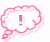 Two animated frames of a pink speech bubble icon with an exclamation mark, showing slight animation variation between frames.