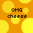 Pixelated orange background with yellow circles and black text reading "OMG cheese" in four positions.