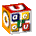 A 5x5 contact sheet of animated AIM buddy icons showing a rotating cube with vowels on each face, displayed in various color schemes and orientations across sampled frames.