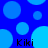 Blue background with light blue circles; four instances of the text 'Kiki' in black pixelated font.