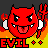 A 4x4 contact sheet of a red devil mascot icon with varying mouth expressions, flames in the background, and "EVIL" text below each frame.