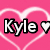 Pink background with white heart outlines, text reading 'Kyle', a small heart symbol, and date '9.17.09' in black-and-white pixelated font.