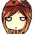 Pixelated cartoon-style icon of a person with brown hair and closed eyes, featuring a small nose and neutral expression.