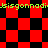 Red and black checkered pattern with green text repeating 'disgonnadi' across top and bottom, transitioning from square to diamond shapes in the middle.