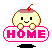 Pixel art character with cherry-topped dessert head holding pink 'HOME' sign, two variations show subtle pose differences.