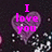Pixelated icon with pink text "I love you" over a purple heart on dark background with scattered white pixels.