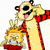 Pixelated cartoon animation featuring Calvin and Hobbes characters in two side-by-side frames with distinct poses and expressions.