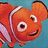 Animated pixel art of an orange clownfish with white stripes against a blue background, displaying sequential text overlays and facial expressions.