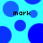 Pixelated blue circles on cyan background with four instances of the word 'mark' in black text, some circles partially cut off at edges.