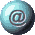 A 4x4 grid of circular AOL Instant Messenger buddy icons featuring the @ symbol in various solid colors with subtle shading effects, displayed on a transparent background.