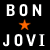 A 5-frame contact sheet of a Bon Jovi-themed animated buddy icon showing four band members in black-and-white portraits with an orange star logo on the left side.