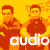 A pixelated animation of a person in a dark shirt with a small emblem, repeating across a yellow-orange background with overlaid text fragments.