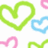 Pixelated heart shapes in green, blue, and pink on white background with text "I Love Brian" inside one green heart.