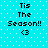 Pixelated cyan background with white dots, displaying four identical text blocks reading 'Tis The Season!! <3' in black pixelated font.
