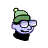 Pixelated character with light purple face, black glasses, green knit hat with yellow pom-pom, and dark beard against gray background.
