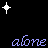 White pixelated cross symbol in top-left corner above purple lowercase text 'alone' on black background.